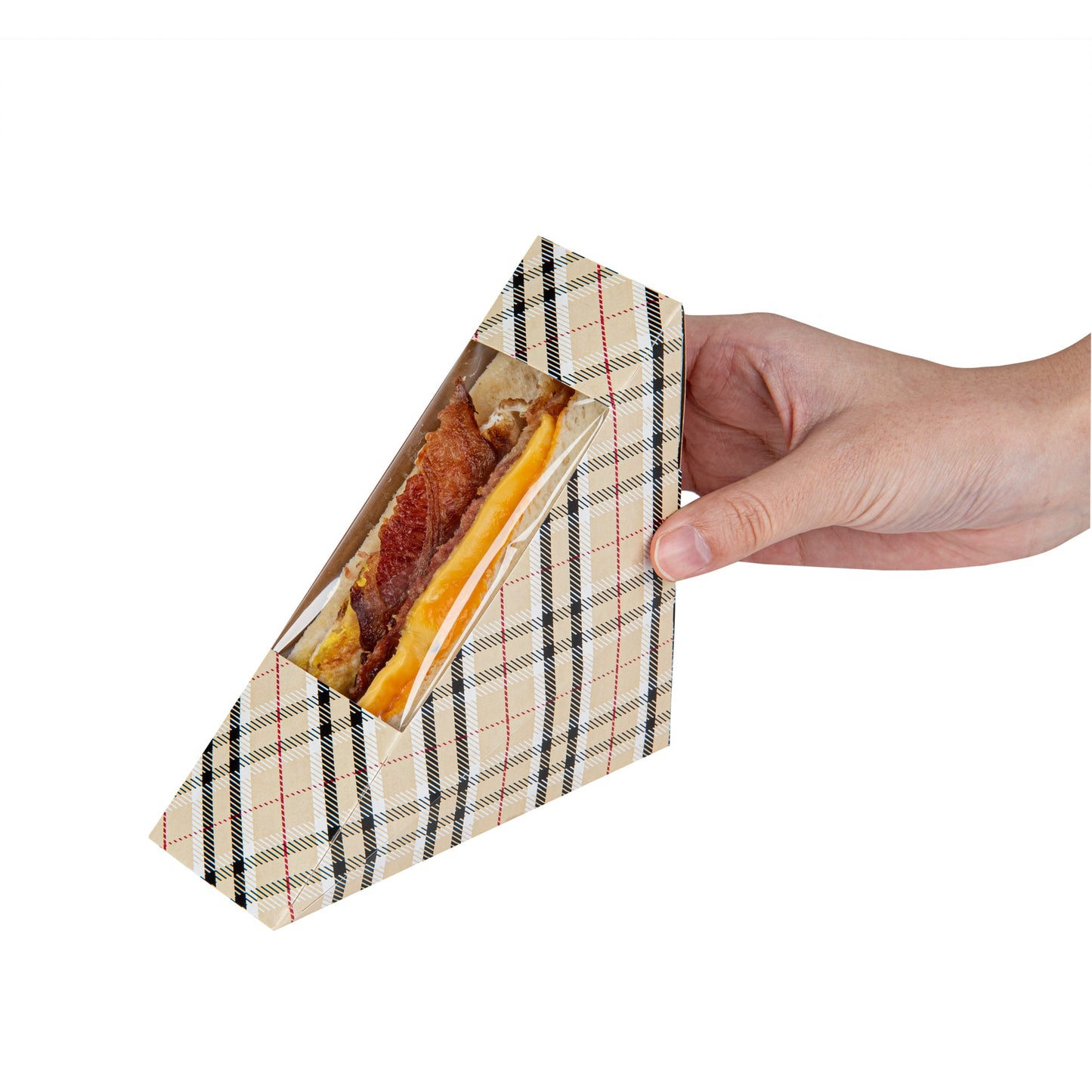 Cafe Vision Triangle Plaid Paper Small Sandwich Box - 4 3/4" x 4 3/4" x 2" - 25 count box
