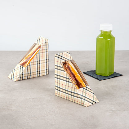 Cafe Vision Triangle Plaid Paper Small Sandwich Box - 4 3/4" x 4 3/4" x 2" - 25 count box