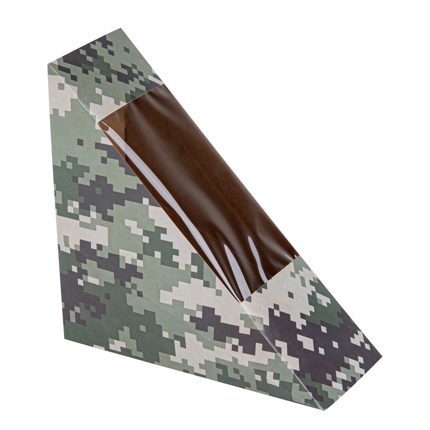 Cafe Vision Triangle Camouflage Paper Small Sandwich Box - 4 3/4" x 4 3/4" x 2" - 25 count box