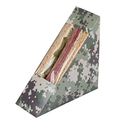 Cafe Vision Triangle Camouflage Paper Small Sandwich Box - 4 3/4" x 4 3/4" x 2" - 200 count box