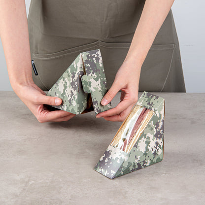 Cafe Vision Triangle Camouflage Paper Small Sandwich Box - 4 3/4" x 4 3/4" x 2" - 200 count box