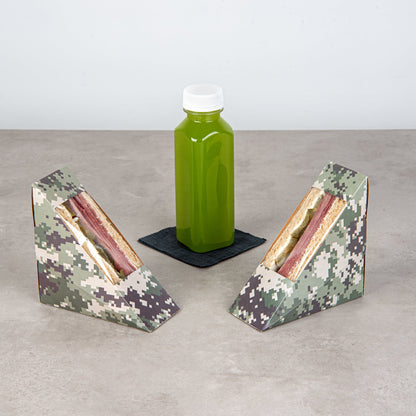 Cafe Vision Triangle Camouflage Paper Small Sandwich Box - 4 3/4" x 4 3/4" x 2" - 200 count box