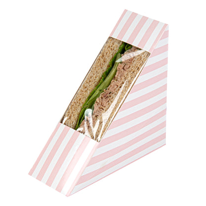 Cafe Vision Triangle Pink and White Stripe Paper Small Sandwich Box - 4 3/4" x 4 3/4" x 2" - 200 count box