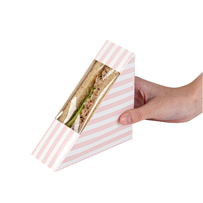 Cafe Vision Triangle Pink and White Stripe Paper Small Sandwich Box - 4 3/4" x 4 3/4" x 2" - 200 count box