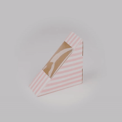 Cafe Vision Triangle Pink and White Stripe Paper Small Sandwich Box - 4 3/4" x 4 3/4" x 2" - 200 count box