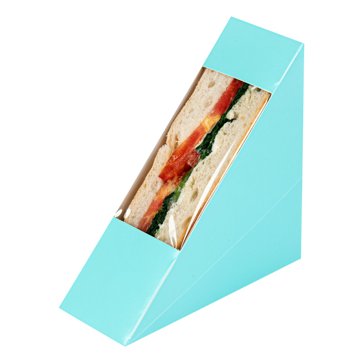 Cafe Vision Triangle Turquoise Paper Small Sandwich Box - 4 3/4" x 4 3/4" x 2" - 25 count box