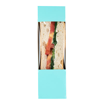 Cafe Vision Triangle Turquoise Paper Small Sandwich Box - 4 3/4" x 4 3/4" x 2" - 25 count box