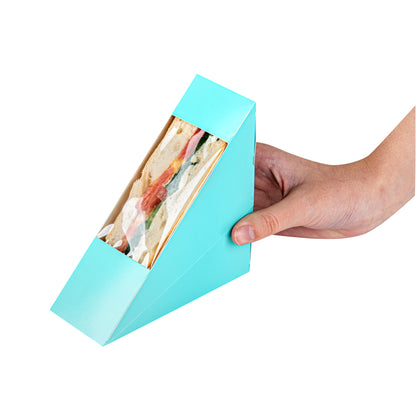 Cafe Vision Triangle Turquoise Paper Small Sandwich Box - 4 3/4" x 4 3/4" x 2" - 200 count box