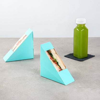 Cafe Vision Triangle Turquoise Paper Small Sandwich Box - 4 3/4" x 4 3/4" x 2" - 200 count box