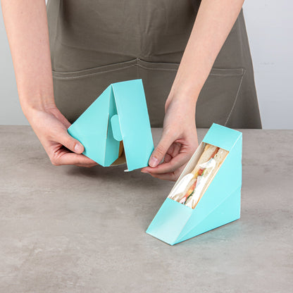 Cafe Vision Triangle Turquoise Paper Small Sandwich Box - 4 3/4" x 4 3/4" x 2" - 200 count box