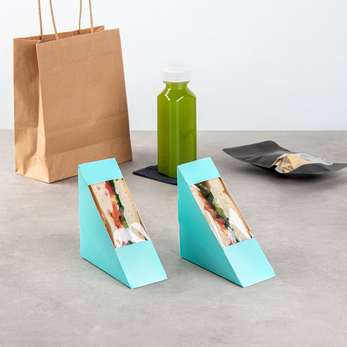 Cafe Vision Triangle Turquoise Paper Small Sandwich Box - 4 3/4" x 4 3/4" x 2" - 200 count box