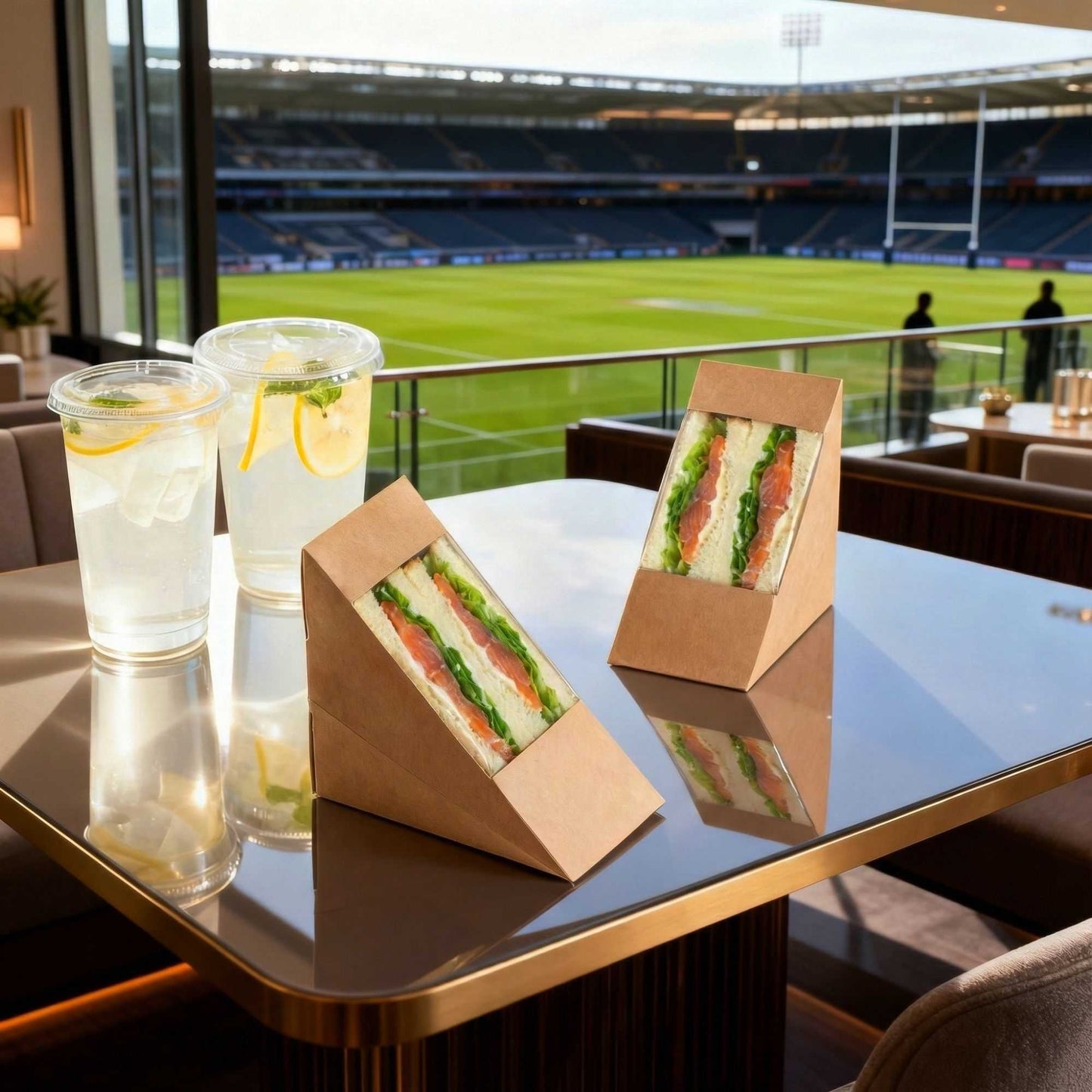 Cafe Vision Triangle Kraft Paper Medium Sandwich Box - 4 3/4" x 4 3/4" x 2 3/4" - 25 count box