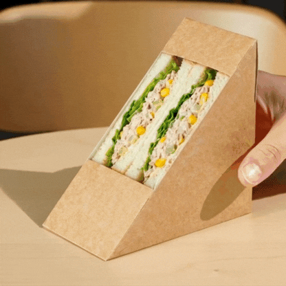 Cafe Vision Triangle Kraft Paper Medium Sandwich Box - 4 3/4" x 4 3/4" x 2 3/4" - 25 count box