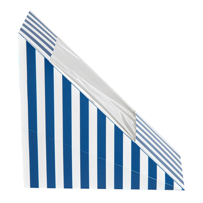 Cafe Vision Triangle Blue and White Stripe Paper Medium Sandwich Box - 4 3/4" x 4 3/4" x 2 3/4" - 25 count box