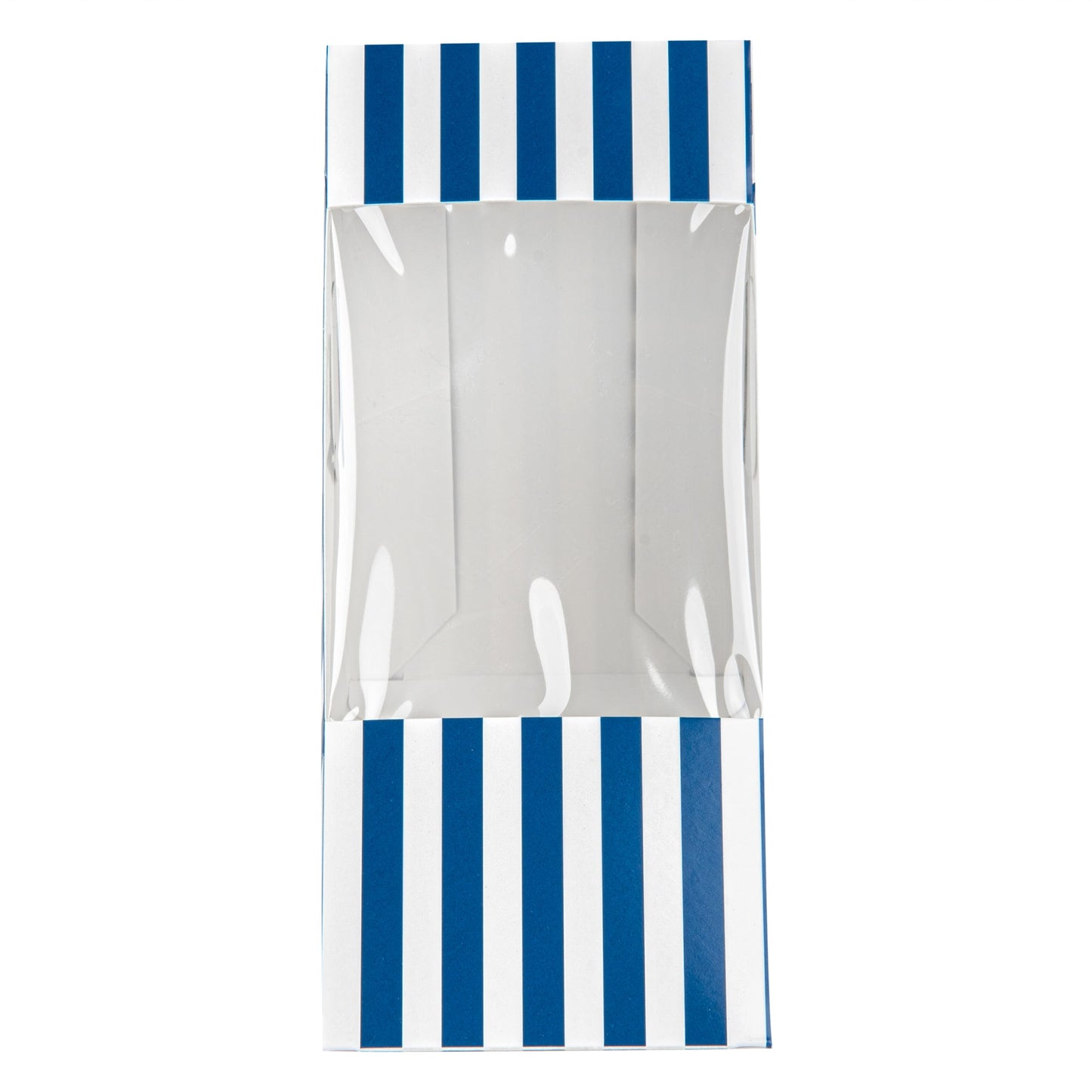 Cafe Vision Triangle Blue and White Stripe Paper Medium Sandwich Box - 4 3/4" x 4 3/4" x 2 3/4" - 25 count box