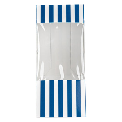 Cafe Vision Triangle Blue and White Stripe Paper Medium Sandwich Box - 4 3/4" x 4 3/4" x 2 3/4" - 25 count box