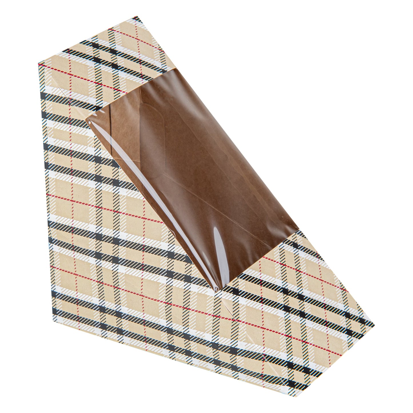 Cafe Vision Triangle Plaid Paper Medium Sandwich Box - 4 3/4" x 4 3/4" x 2 3/4" - 25 count box