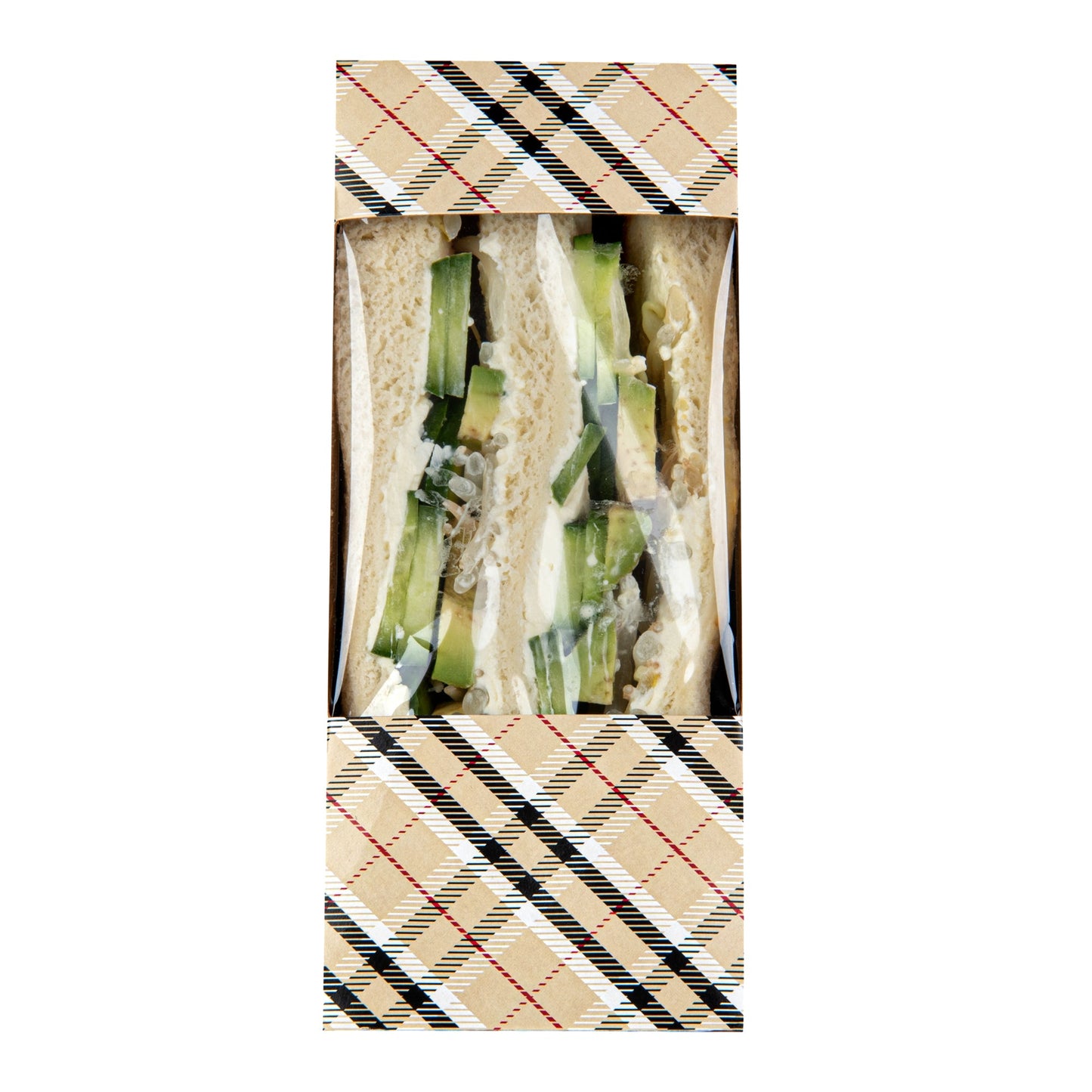 Cafe Vision Triangle Plaid Paper Medium Sandwich Box - 4 3/4" x 4 3/4" x 2 3/4" - 25 count box