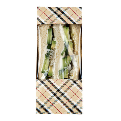Cafe Vision Triangle Plaid Paper Medium Sandwich Box - 4 3/4" x 4 3/4" x 2 3/4" - 25 count box