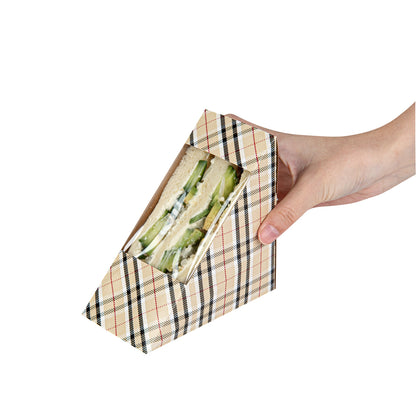 Cafe Vision Triangle Plaid Paper Medium Sandwich Box - 4 3/4" x 4 3/4" x 2 3/4" - 25 count box