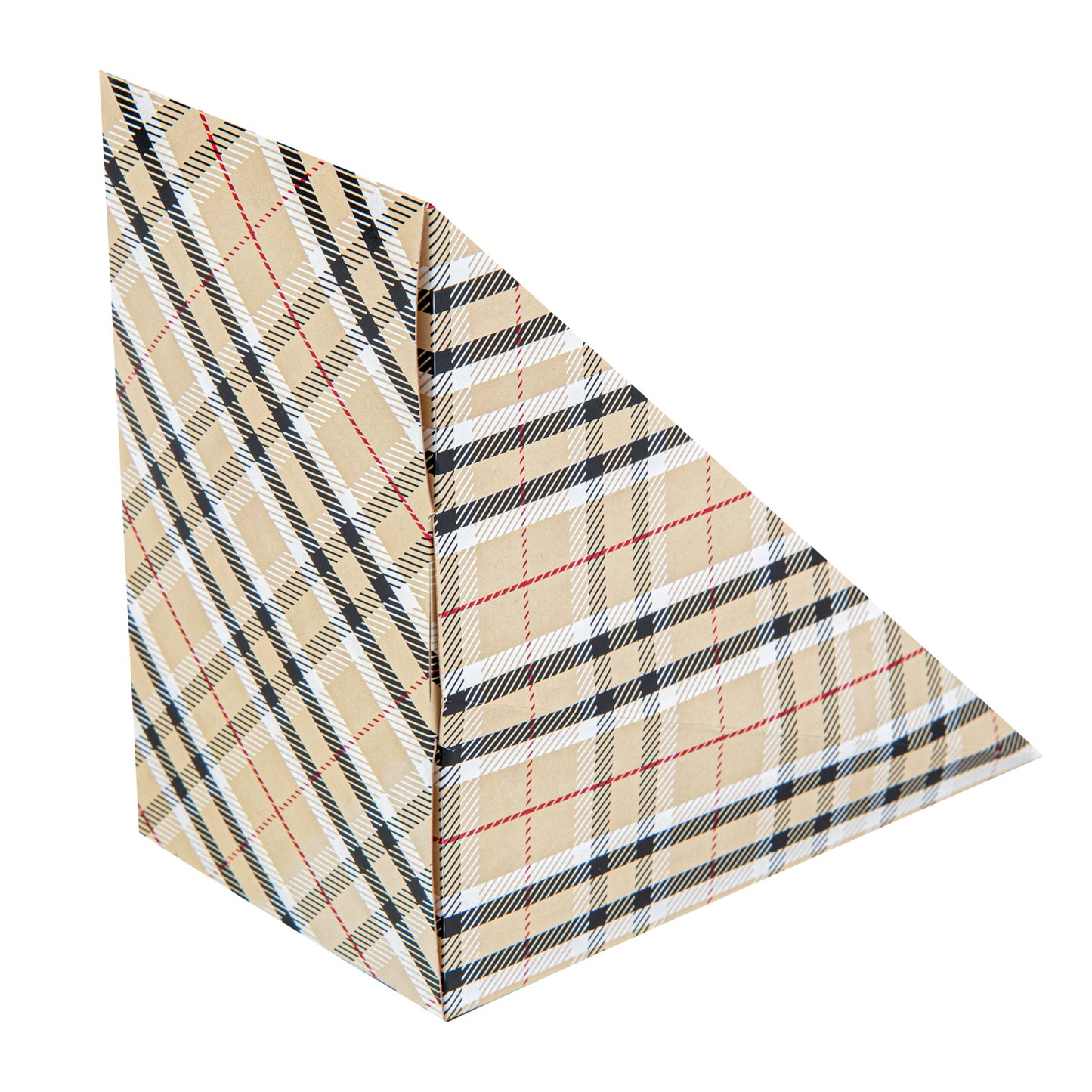Cafe Vision Triangle Plaid Paper Medium Sandwich Box - 4 3/4" x 4 3/4" x 2 3/4" - 25 count box