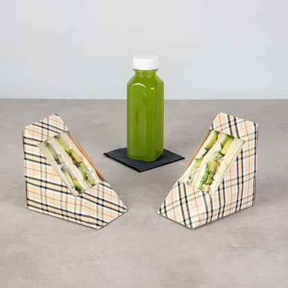Cafe Vision Triangle Plaid Paper Medium Sandwich Box - 4 3/4" x 4 3/4" x 2 3/4" - 200 count box