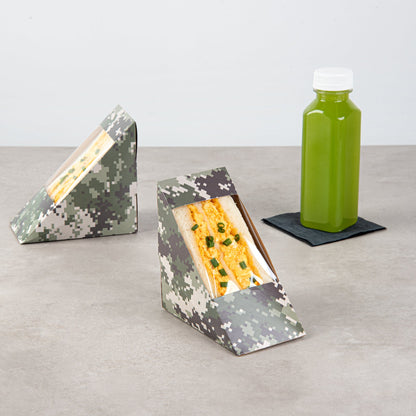 Cafe Vision Triangle Camouflage Paper Medium Sandwich Box - 4 3/4" x 4 3/4" x 2 3/4" - 25 count box