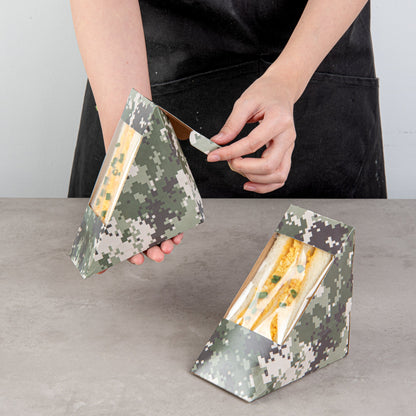 Cafe Vision Triangle Camouflage Paper Medium Sandwich Box - 4 3/4" x 4 3/4" x 2 3/4" - 25 count box