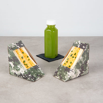 Cafe Vision Triangle Camouflage Paper Medium Sandwich Box - 4 3/4" x 4 3/4" x 2 3/4" - 25 count box
