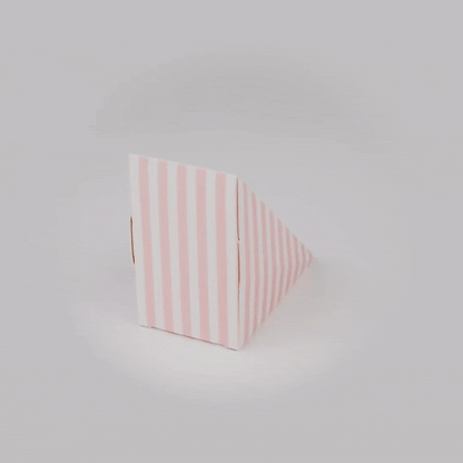 Cafe Vision Triangle Pink and White Stripe Paper Medium Sandwich Box - 4 3/4" x 4 3/4" x 2 3/4" - 25 count box