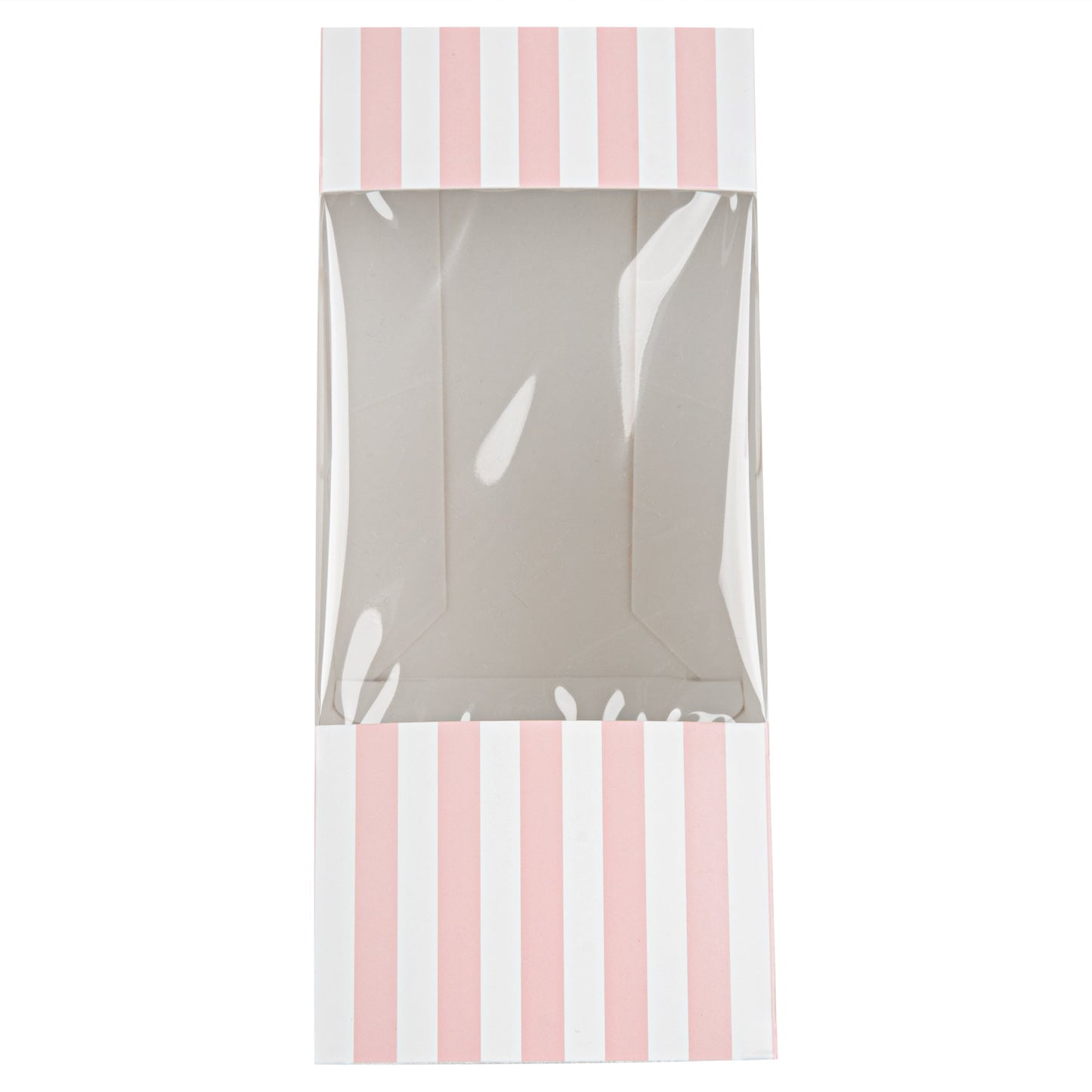 Cafe Vision Triangle Pink and White Stripe Paper Medium Sandwich Box - 4 3/4" x 4 3/4" x 2 3/4" - 25 count box