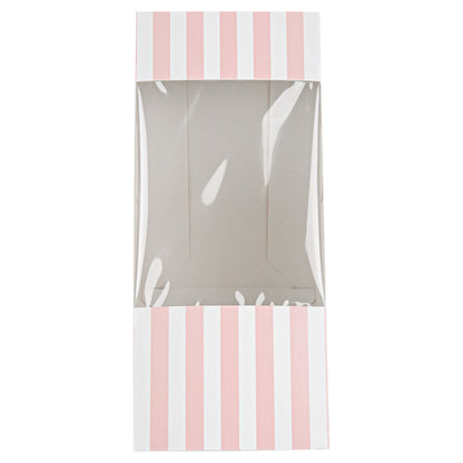 Cafe Vision Triangle Pink and White Stripe Paper Medium Sandwich Box - 4 3/4" x 4 3/4" x 2 3/4" - 25 count box