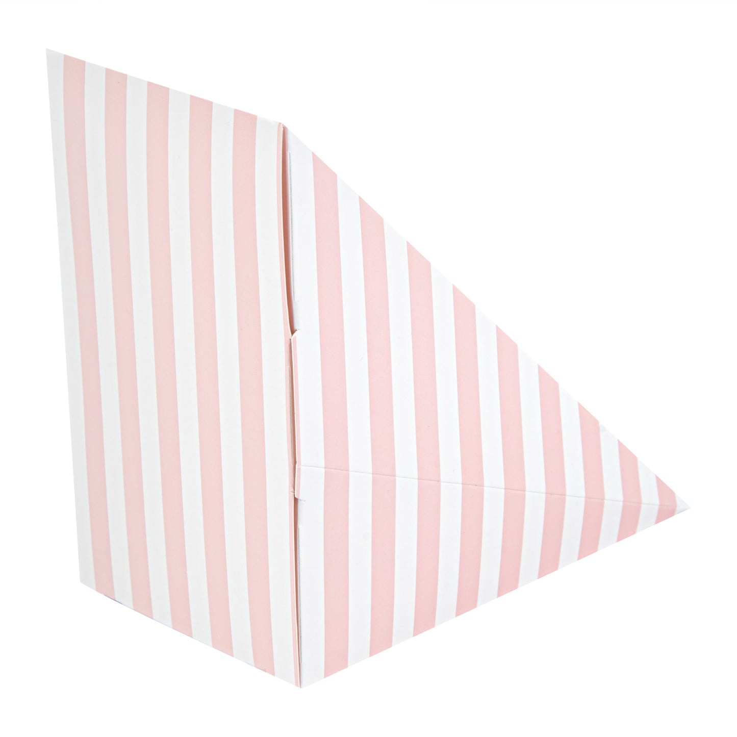 Cafe Vision Triangle Pink and White Stripe Paper Medium Sandwich Box - 4 3/4" x 4 3/4" x 2 3/4" - 25 count box
