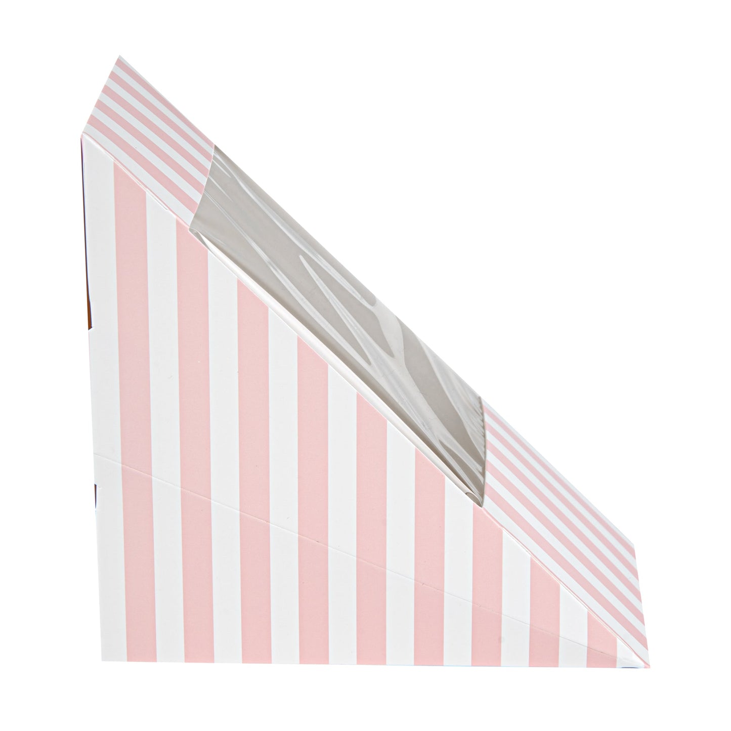Cafe Vision Triangle Pink and White Stripe Paper Medium Sandwich Box - 4 3/4" x 4 3/4" x 2 3/4" - 200 count box