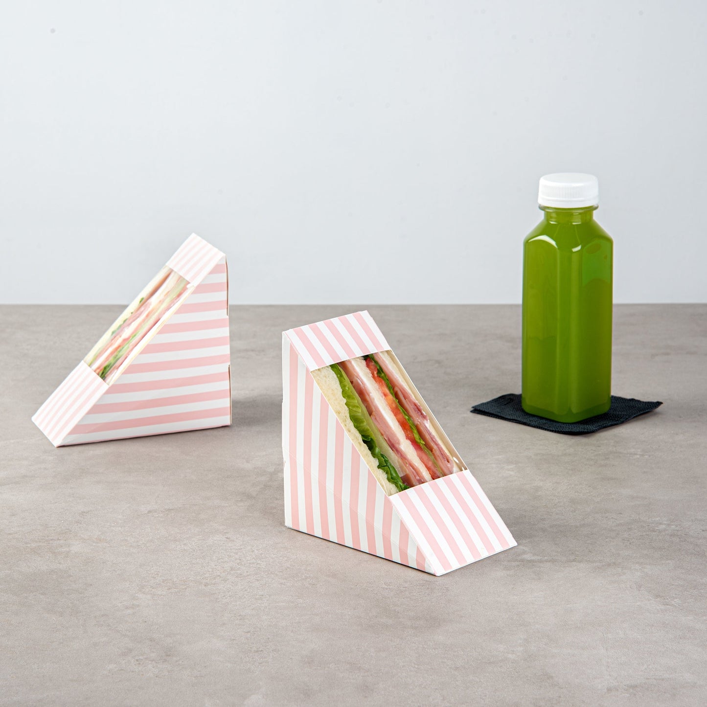 Cafe Vision Triangle Pink and White Stripe Paper Medium Sandwich Box - 4 3/4" x 4 3/4" x 2 3/4" - 200 count box