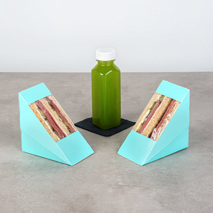 Cafe Vision Triangle Turquoise Paper Medium Sandwich Box - 4 3/4" x 4 3/4" x 2 3/4" - 25 count box