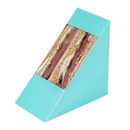 Cafe Vision Triangle Turquoise Paper Medium Sandwich Box - 4 3/4" x 4 3/4" x 2 3/4" - 200 count box