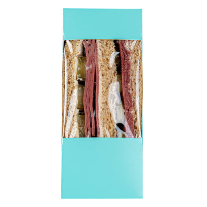 Cafe Vision Triangle Turquoise Paper Medium Sandwich Box - 4 3/4" x 4 3/4" x 2 3/4" - 200 count box