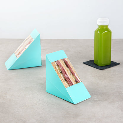 Cafe Vision Triangle Turquoise Paper Medium Sandwich Box - 4 3/4" x 4 3/4" x 2 3/4" - 200 count box