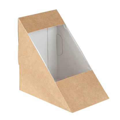 Cafe Vision Triangle Kraft Paper Large Sandwich Box - 4 3/4" x 4 3/4" x 3 1/4" - 200 count box