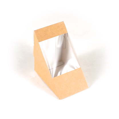 Cafe Vision Triangle Kraft Paper Large Sandwich Box - 4 3/4" x 4 3/4" x 3 1/4" - 25 count box