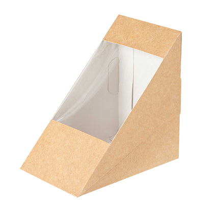 Cafe Vision Triangle Kraft Paper Large Sandwich Box - 4 3/4" x 4 3/4" x 3 1/4" - 200 count box