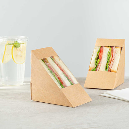 Cafe Vision Triangle Kraft Paper Large Sandwich Box - 4 3/4" x 4 3/4" x 3 1/4" - 200 count box