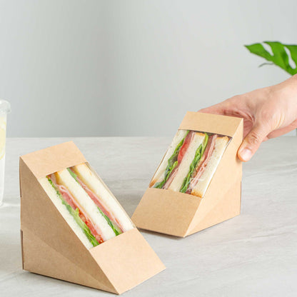 Cafe Vision Triangle Kraft Paper Large Sandwich Box - 4 3/4" x 4 3/4" x 3 1/4" - 200 count box