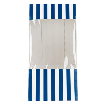 Cafe Vision Triangle Blue and White Stripe Paper Large Sandwich Box - 4 3/4" x 4 3/4" x 3 1/4" - 25 count box