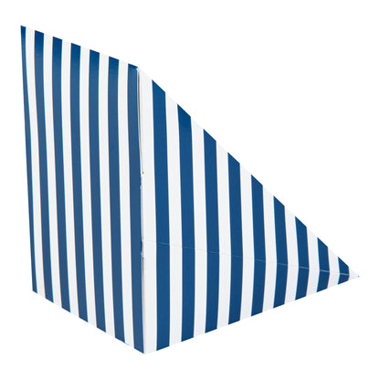 Cafe Vision Triangle Blue and White Stripe Paper Large Sandwich Box - 4 3/4" x 4 3/4" x 3 1/4" - 25 count box