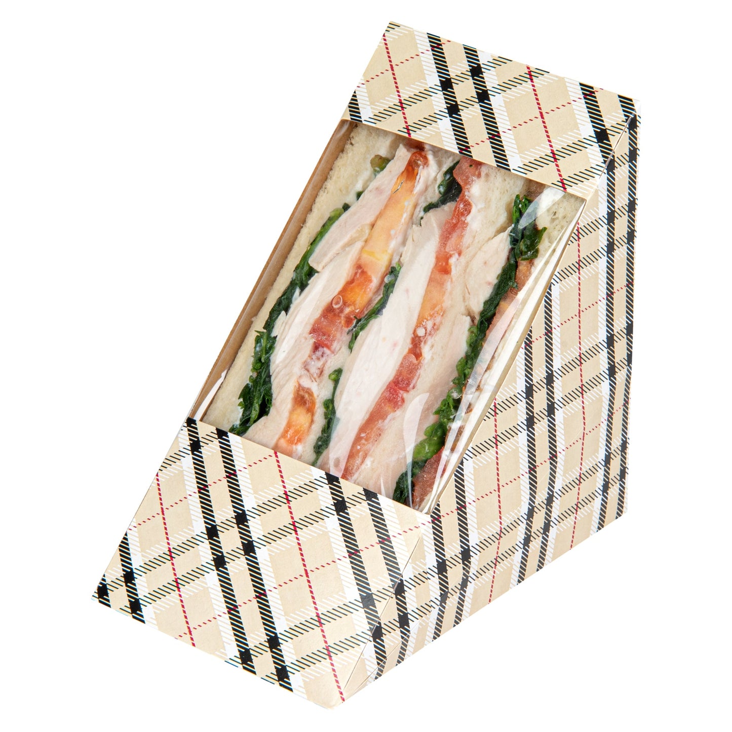 Cafe Vision Triangle Plaid Paper Large Sandwich Box - 4 3/4" x 4 3/4" x 3 1/4" - 25 count box