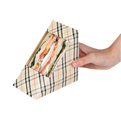 Cafe Vision Triangle Plaid Paper Large Sandwich Box - 4 3/4" x 4 3/4" x 3 1/4" - 25 count box