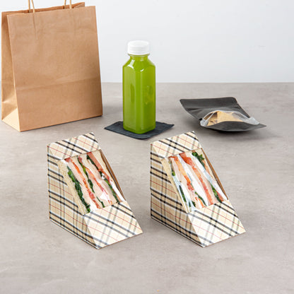 Cafe Vision Triangle Plaid Paper Large Sandwich Box - 4 3/4" x 4 3/4" x 3 1/4" - 25 count box