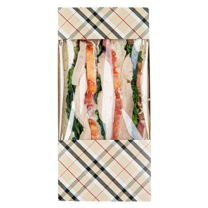 Cafe Vision Triangle Plaid Paper Large Sandwich Box - 4 3/4" x 4 3/4" x 3 1/4" - 200 count box